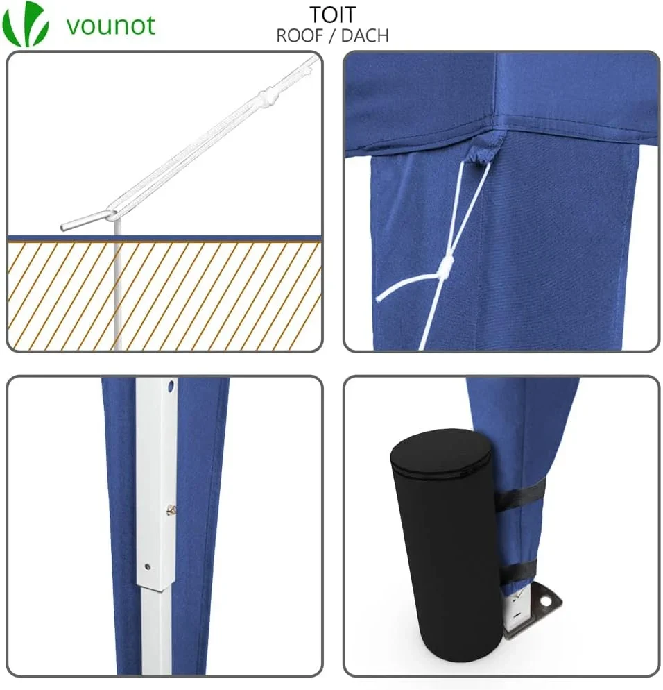 VOUNOT Carpa Plegable Gazebo 3x3m con 4 Paredes y 4 Bolsas de Arena. Cenador Pabellón de Jardín para Camping. Fiestas. Exterior. Color Azul