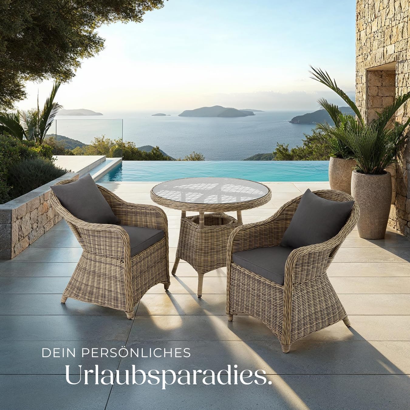tectake Alu Polyrattan Gartenstuhl 2er Set. Gartenmöbel Set mit 2 Sessel. wetterfest. Rattan Gartensessel mit weichen Sitzpolster. abziehbarer und
