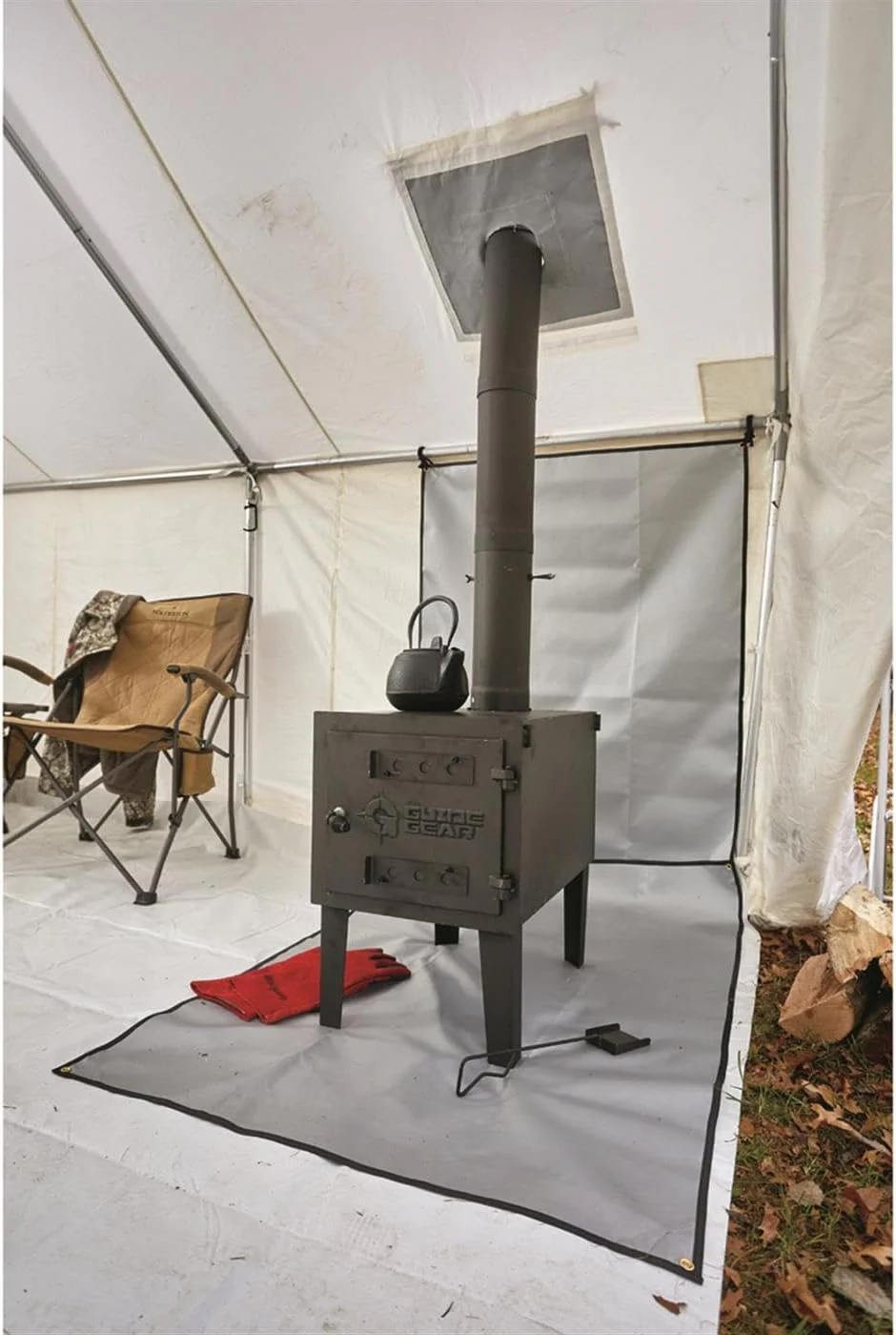 Guide Gear Large Outdoor Wood Burning Stove Portable with Chimney Pipe for Cooking. Camping. Tent. Hiking. Fishing. Backpacking