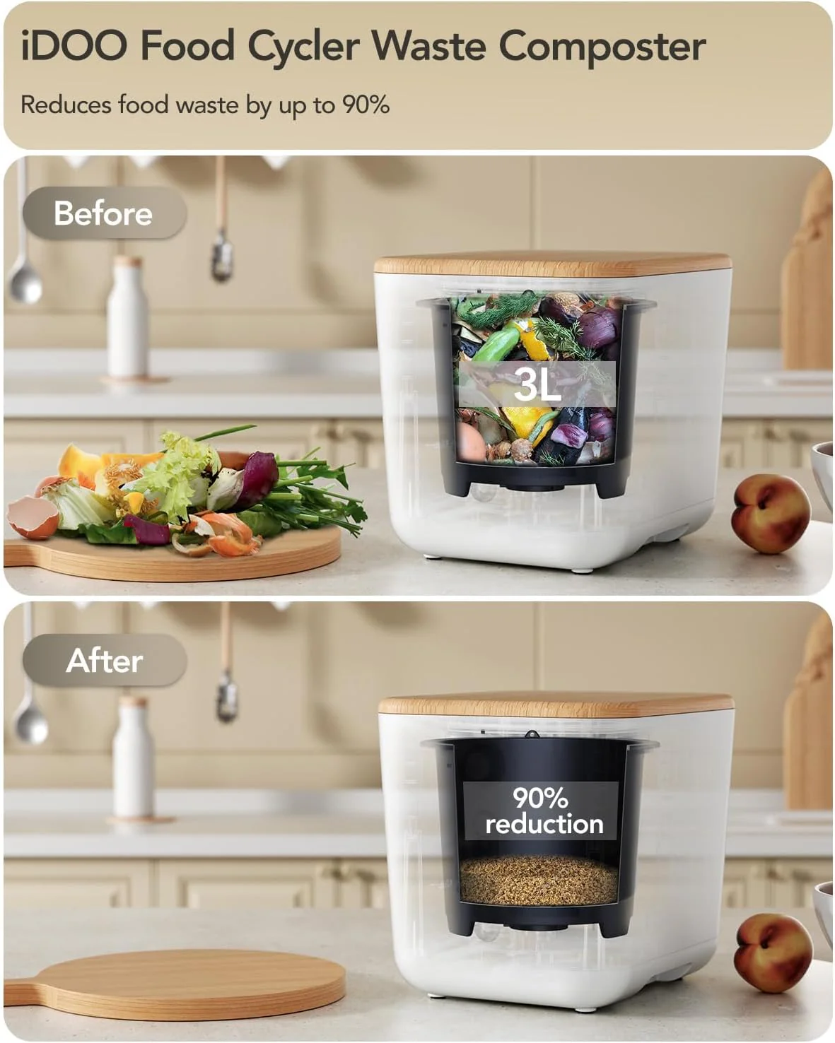 Upgrade version of the electric composting machine for the kitchen. 3-liter intelligent desktop composting machine. indoor without odor. equipped with detachable activated carbon filter. automatic food recycling composting machine. converting food re