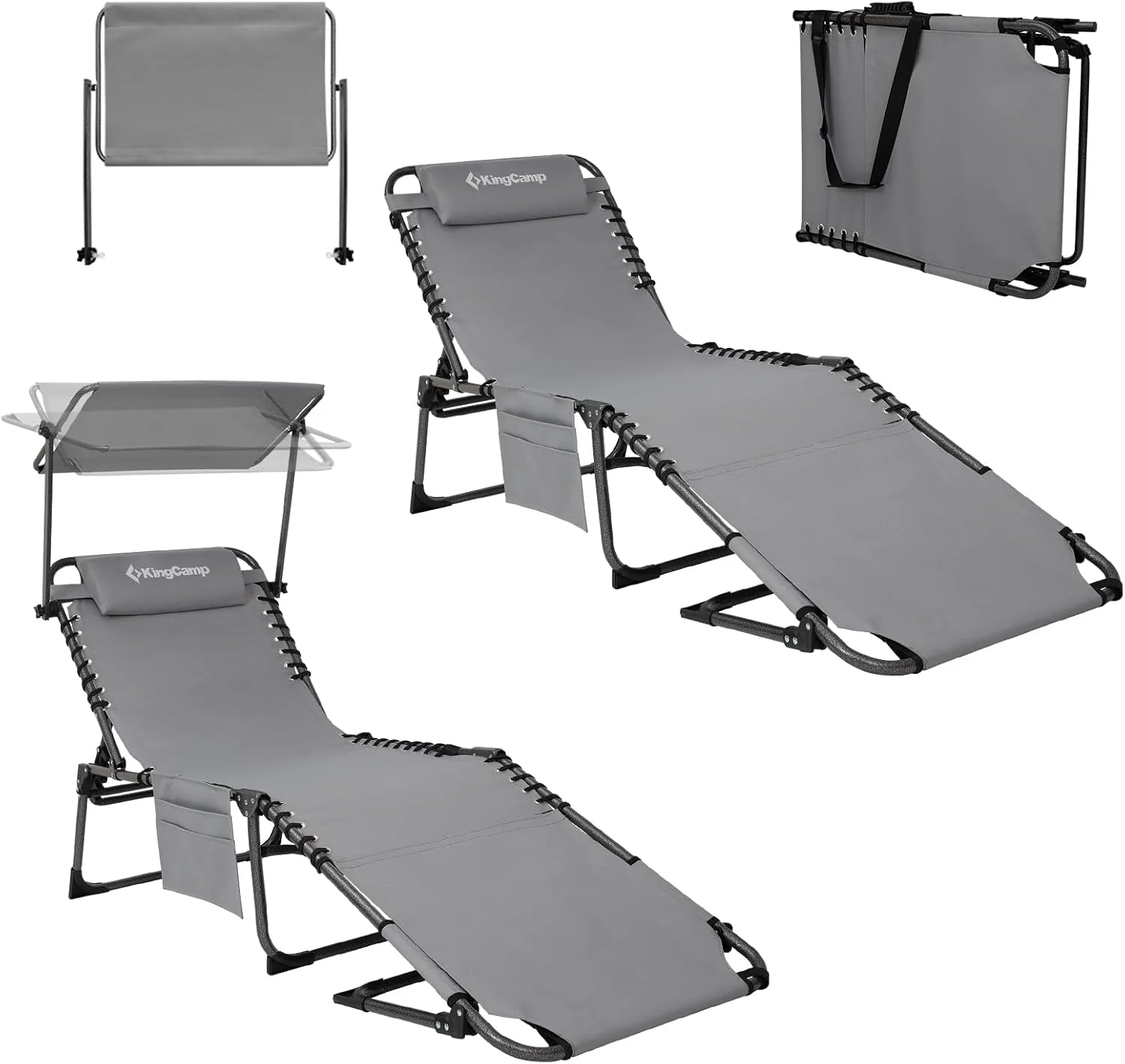 2-Seater Sun Chair with Facial Opening. Outdoor Foldable Portable Lounge Chair. Adjustable Five-Legged Folding Chair. With Sunshade. Suitable for Outdoor Beach. Gray Version