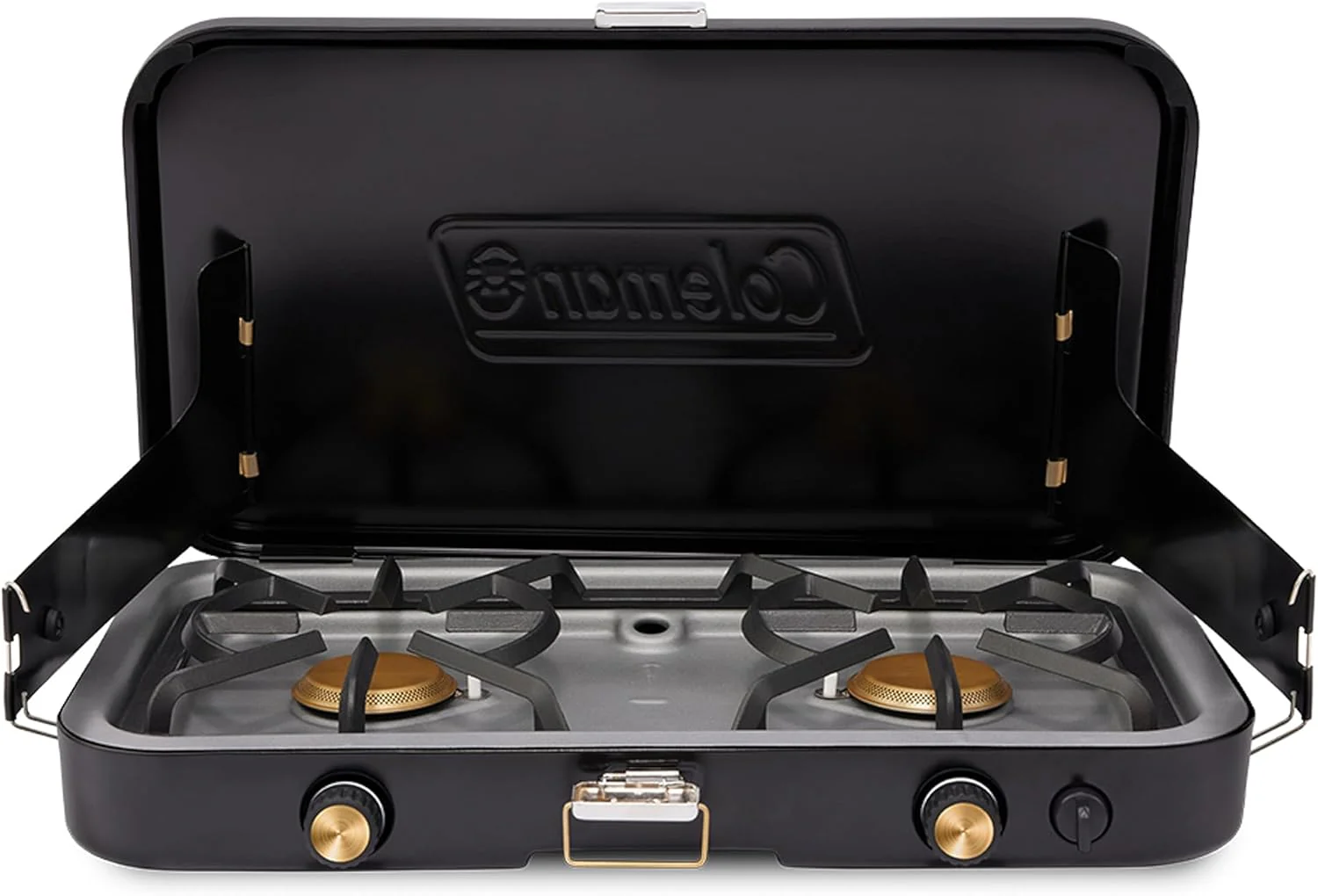 The 1900 series three-in-one propane camping stove. featuring a cast iron grill and frying pan accessories. has a power output of 24000 watts. It is equipped with an adjustable flame cover and excellent lighting device. and comes with two adjustable