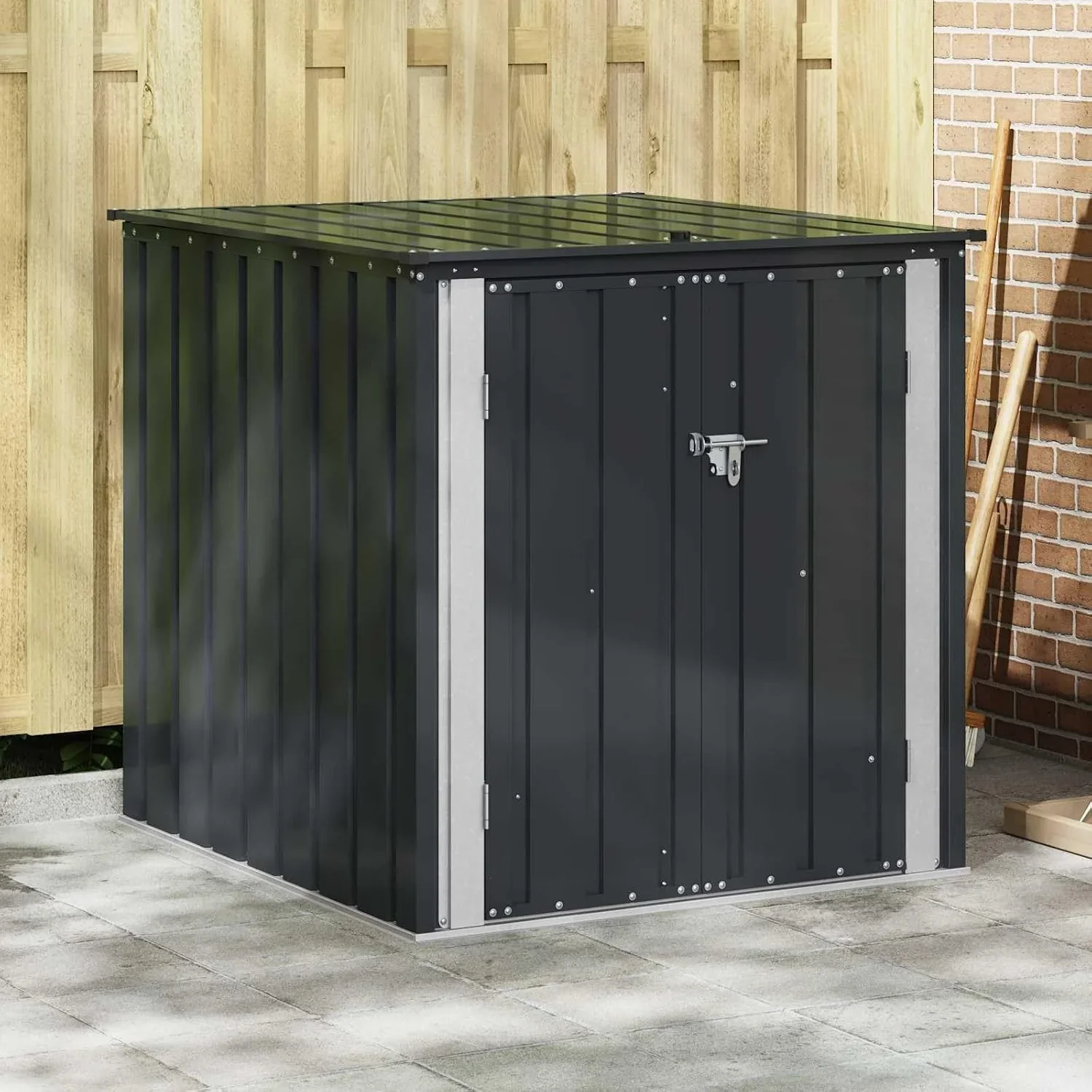 vidaXL Gartenlagerbox Schwarz 101.5 x 107 x 100 cm Stahl. Stylischer. rechteckiger Tisch für jeden Essbereich. pflegeleicht. Elegantes Design.