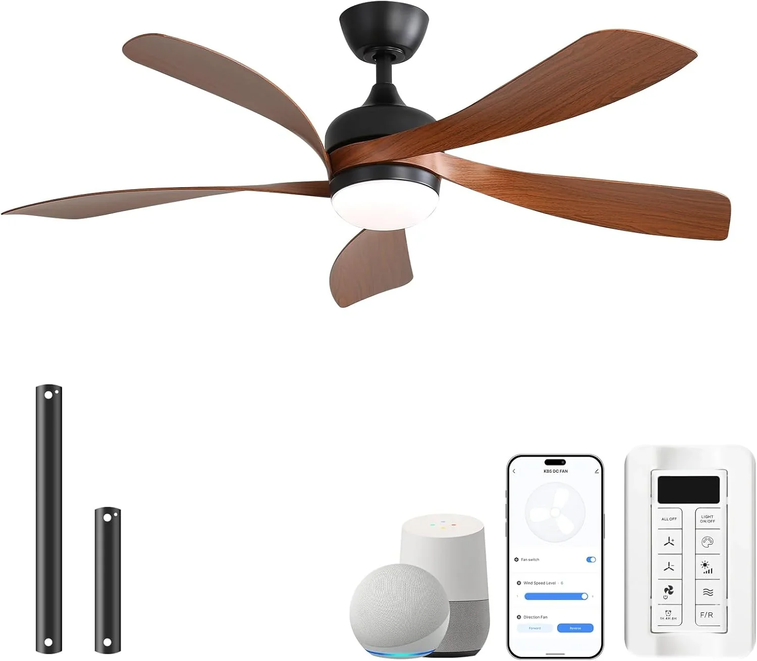 Sofucor Smart Deckenventilator mit Beleuchtung.132cm Deckenventilator mit Licht. Kompatibel mit Alexa/APP. Fernbedienung. 3 Farbtemperatur. Timer. 6