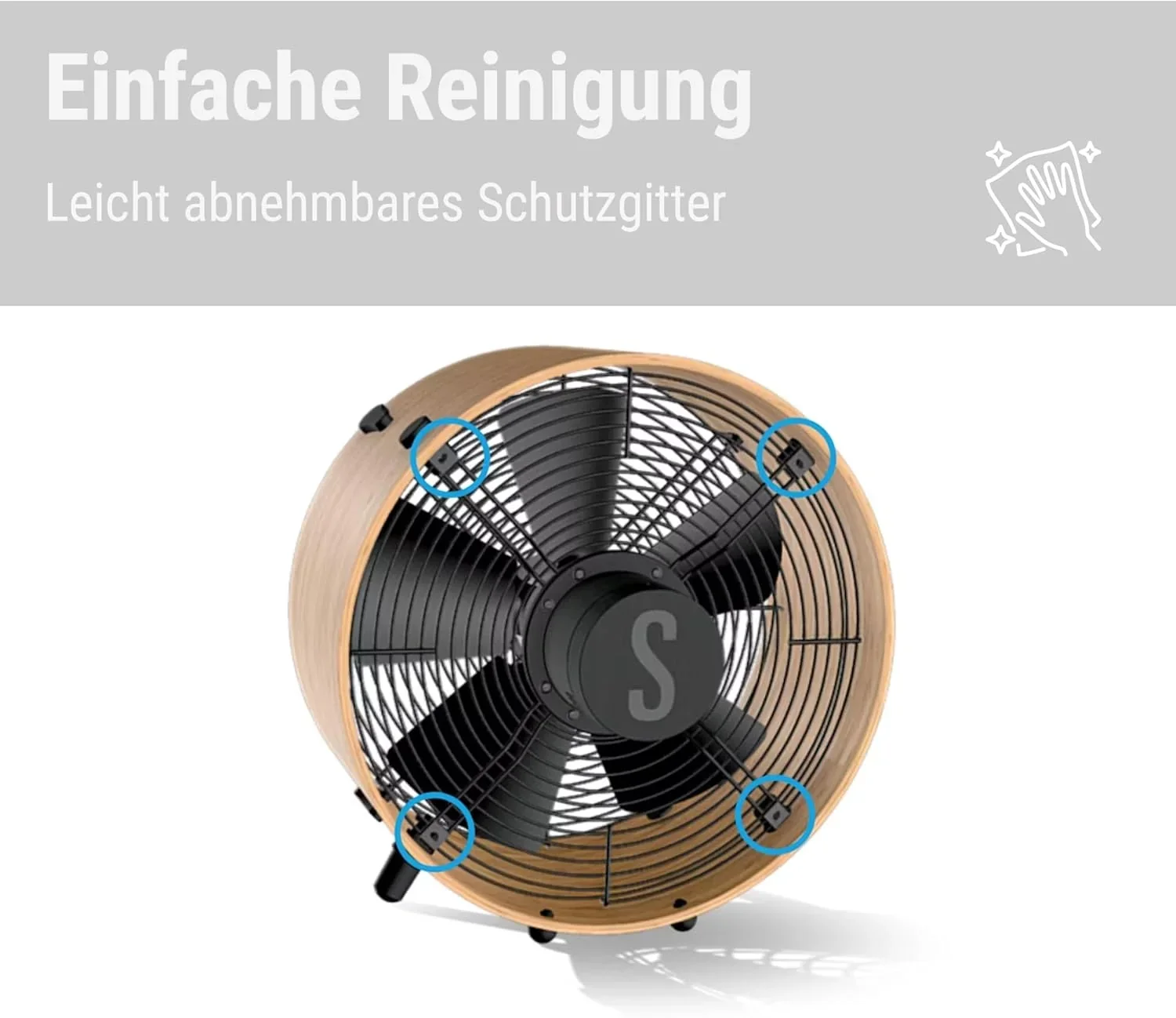 Stadler Form Ventilator Otto. aus Bambus. mit 3 Geschwindigkeiten. ideal im Sommer und fürs Schlafzimmer. Wohnzimmer und Büro geeignet. einfache