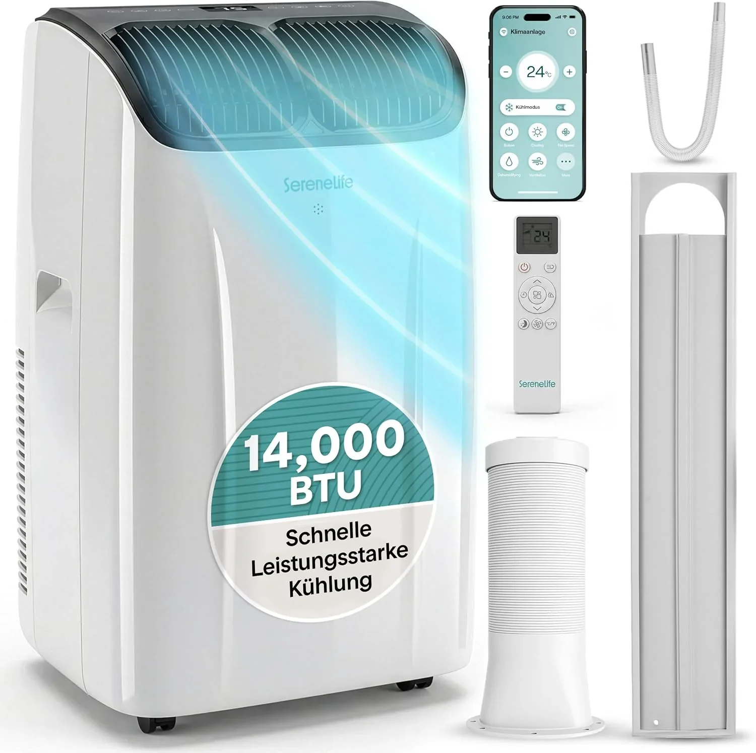 SereneLife Klimaanlage Mobil 14000 BTU – Kleine Klimaanlage für Zimmer bis 33 m² | WiFi | Kühlung. Entfeuchter & Ventilator | 51 dB