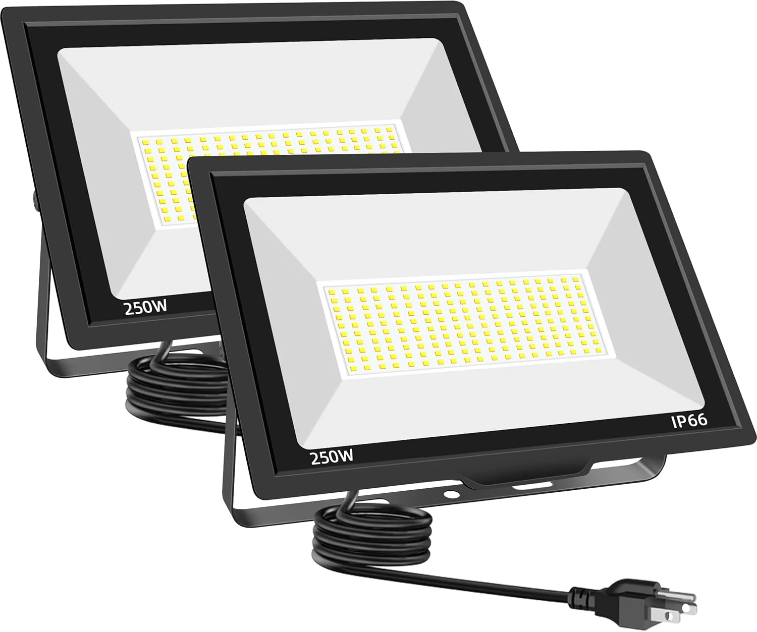 500W LED Flood Light Outdoor 2 Pack. 2000W Equivalent FloodLight with Plug. Super Bright 55000LM 5000K Daylight White IP66 Waterproof Commercial Lighting for Sports Fields.Courts.Arena.Stadium