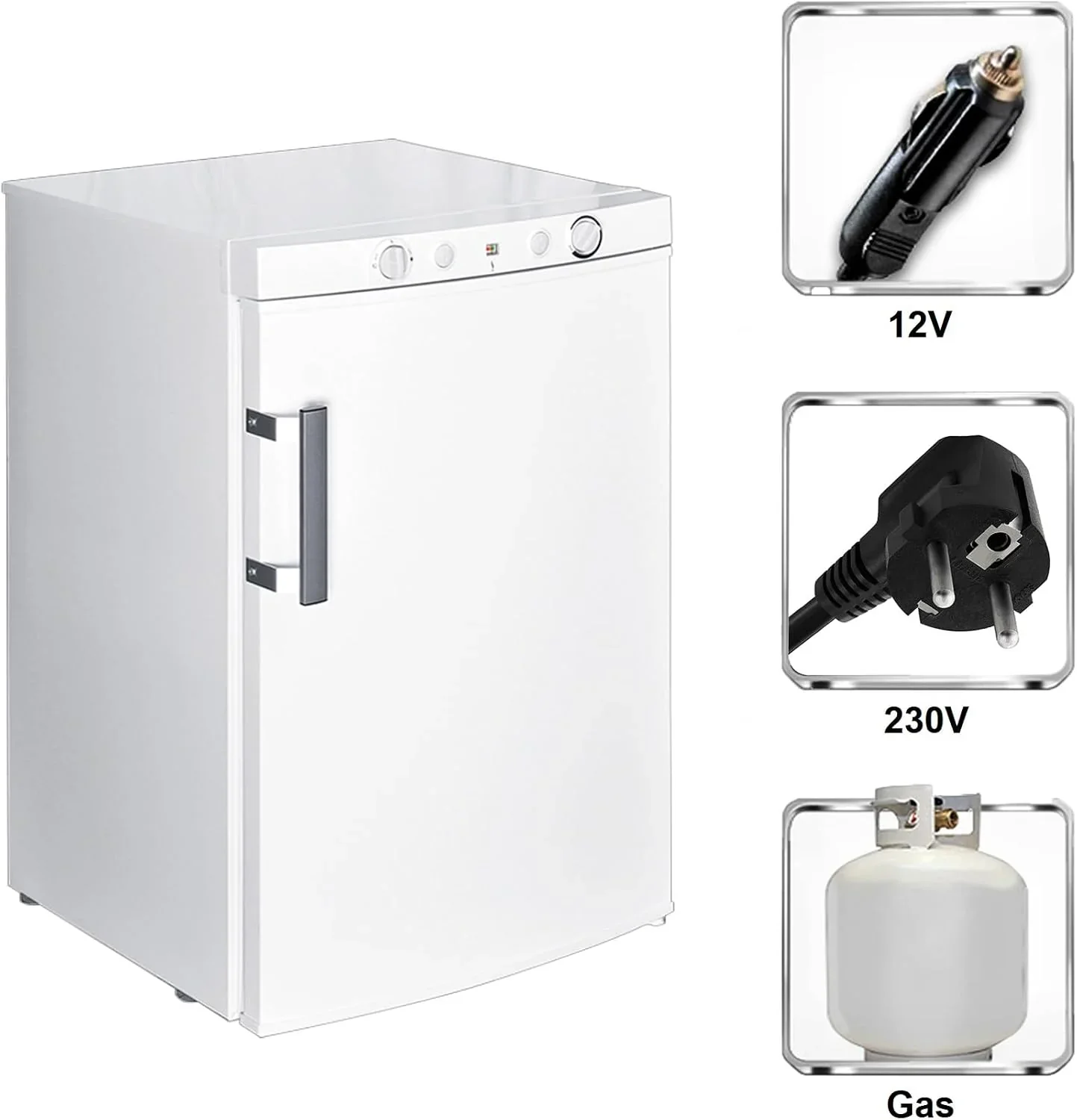 Trivalente Nevera 12V 220V Gas. 100L. Con Congelador para Camper. Camping Car. Caravana. Casa. Furgoneta. Cottage. Cabaña. Blanco