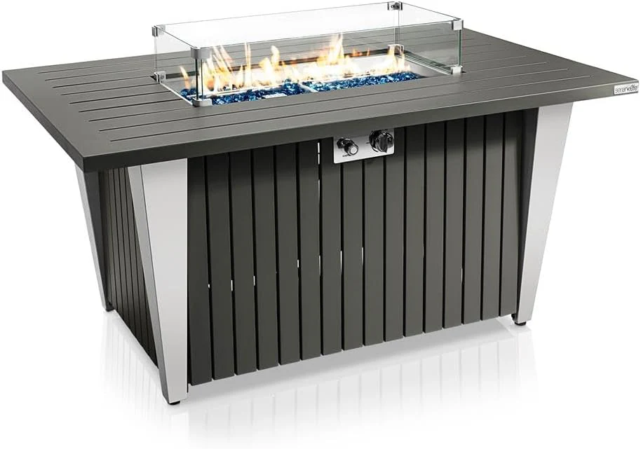 Propane fire pit table. 40.000 watt outdoor square gas fire pit. with lid. weather-resistant metal material. adjustable flame. rock melting set. highly suitable for use on decks. backyards and platforms (30 inches × 30 inches × 11 inches)