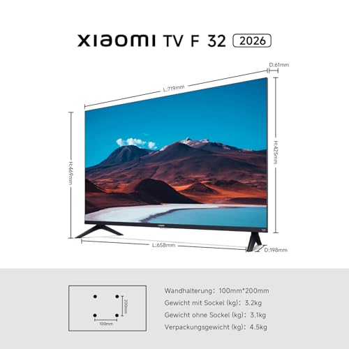 Xiaomi TV F 32. 32 Zoll (81 cm). HD. Smart TV. Fire OS7. Triple Tuner DVB-C/S/S2/T/T2. Dolby Audio . DTS Virtual:X. DTS-HD. Sprachsteuerung mit Alexa.
