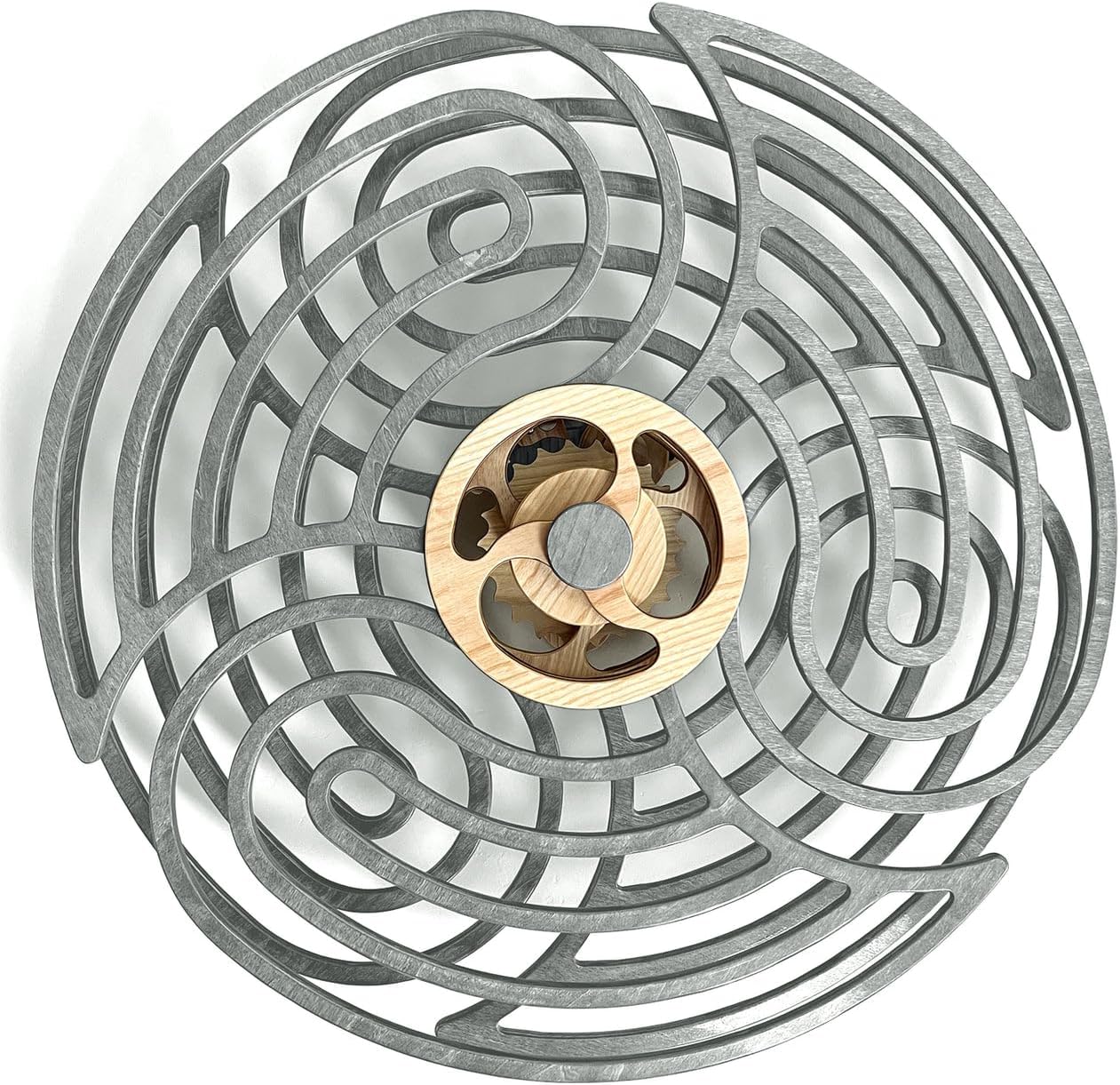 Mindsight Moving Kinetic Wall Art - Wind up to power peaceful motion (no battery) - Calming Wall Décor for Living Room. Office. Bedroom. Kitchen - Hand Crafted Wood - Ripple. Canyon Brown