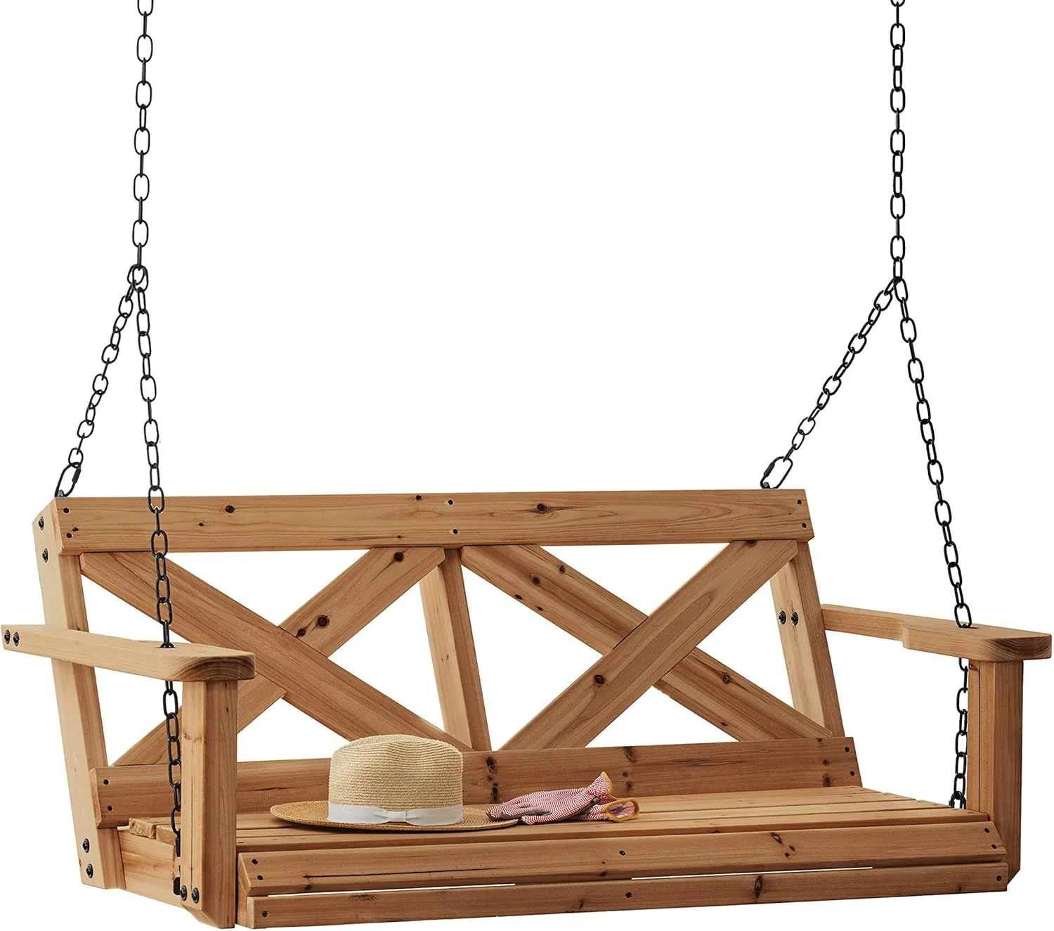 Backyard Discovery 55 Cedar Wood Farmhouse Outdoor Porch Swing Bench with Two-Person Seating. Durable Hanging Chains. Water-Resistant. Heavy-Duty 600 Lbs Weight Capacity for Patio. Deck. Garden