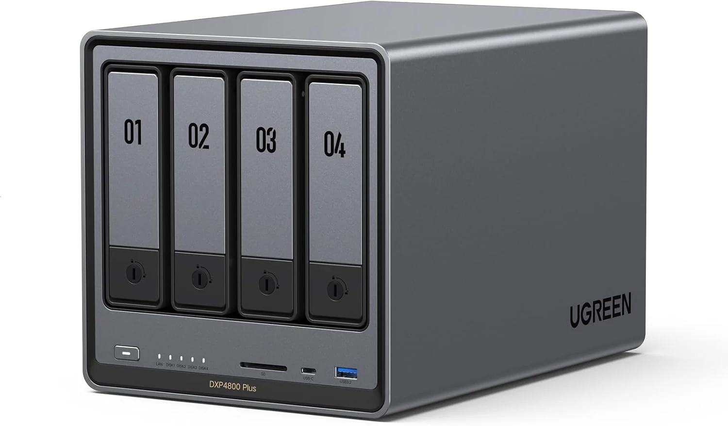 Four-slot desktop network storage device. equipped with Intel Pentium Gold 8505 octa-core processor. 8GB DDR5 memory. 128G solid-state drive. 1 10GbE network port. 1 2.5GbE network port. 2 M.2 NVMe slots. 4K HDMI interface. network storage device (wi