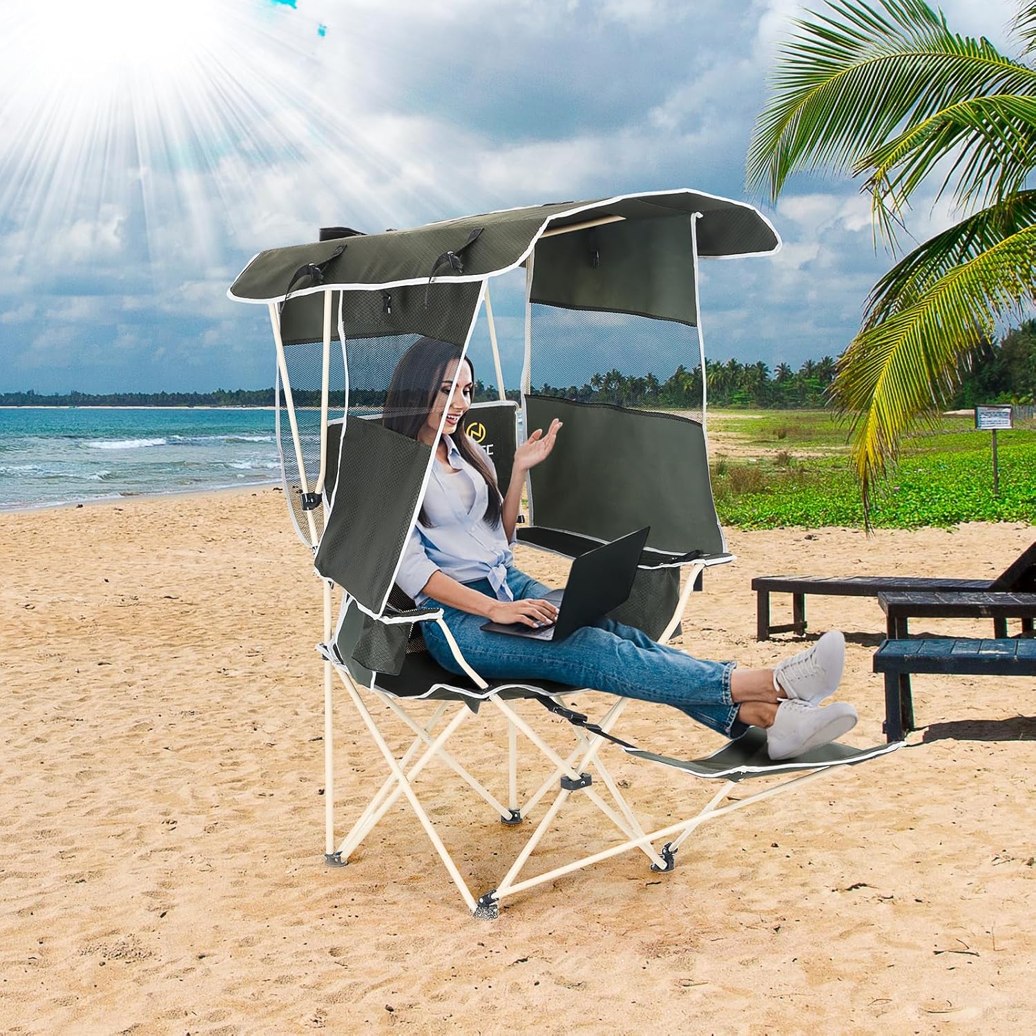 Nice C Canopy Chair. Camping Chair with Canopy. Folding Chair with Canopy. Shade Chair. Canopy Chair Outdoor. Folding Lawn Chair with Canopy. Sport Chair. Camping Chair with Foot Rest (2-P w/Footrest)