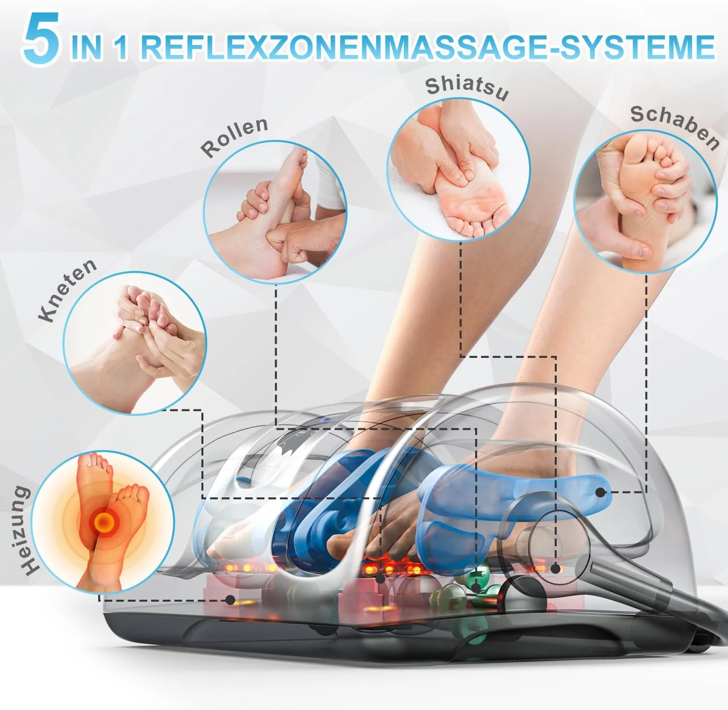 Therapeutic foot massager with heat therapy: Suitable for nerve disorders. plantar fasciitis and pain relief. This FSA/HSA compliant foot massager is suitable for home/office use to massage the feet/legs/shins/ankles. It is suitable for both women an