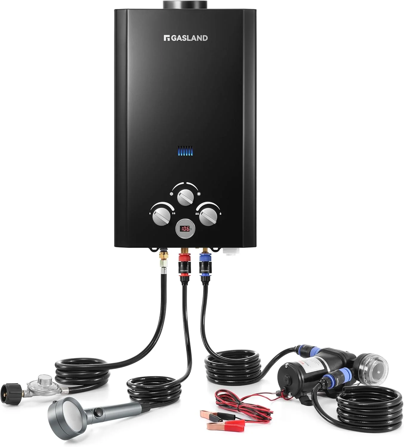 Gallons/minute Propane Instantaneous Heater (Outdoor Type) 10 liters - Portable camping heater with overheat protection feature. easy to install - Suitable for RVs. cabins. barns. camping. boats (black)