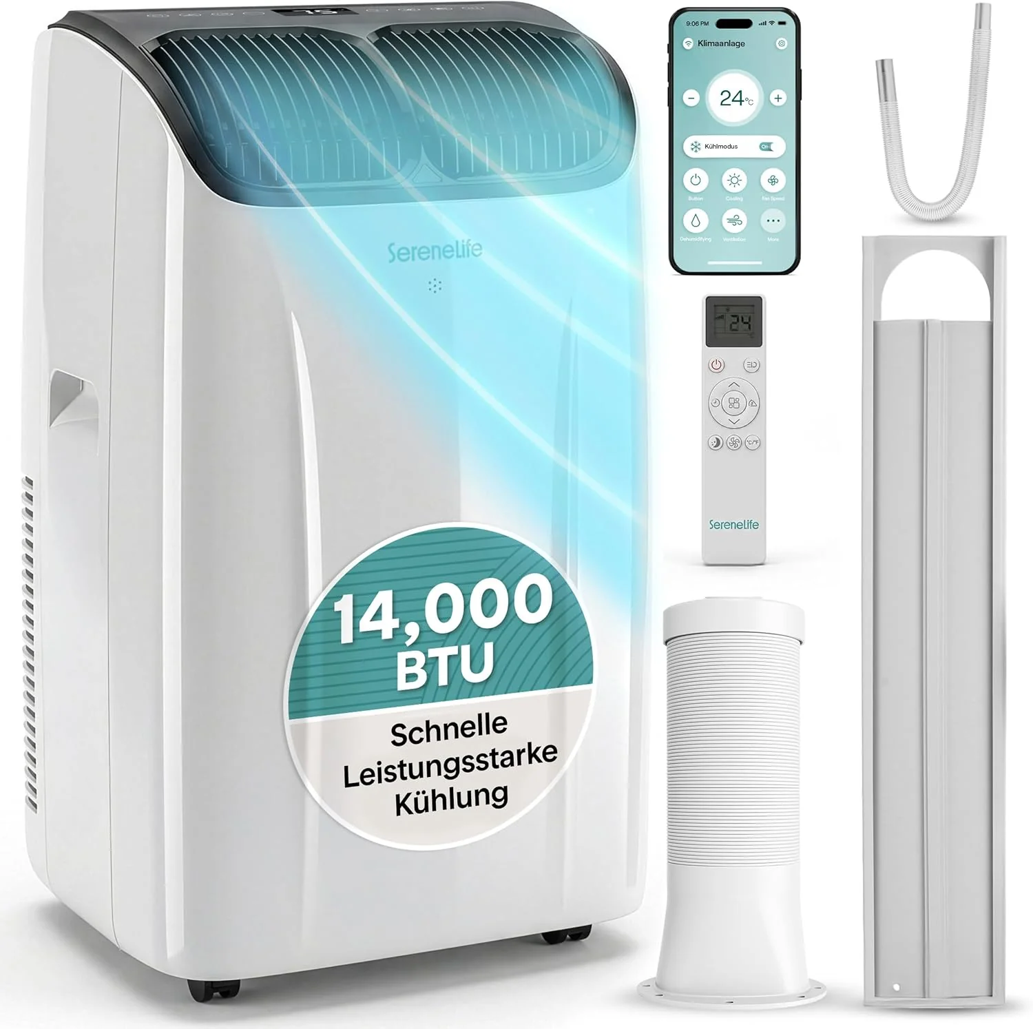 SereneLife Klimaanlage Mobil 14000 BTU – Kleine Klimaanlage für Zimmer bis 33 m² | WiFi | Kühlung. Entfeuchter & Ventilator | 51 dB