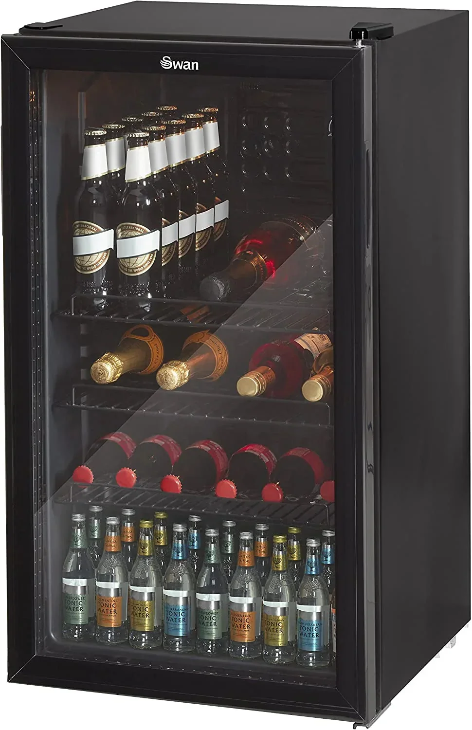Swan 80L Glass Fronted Under Counter Fridge. Wine Beer and Beverage Cooler