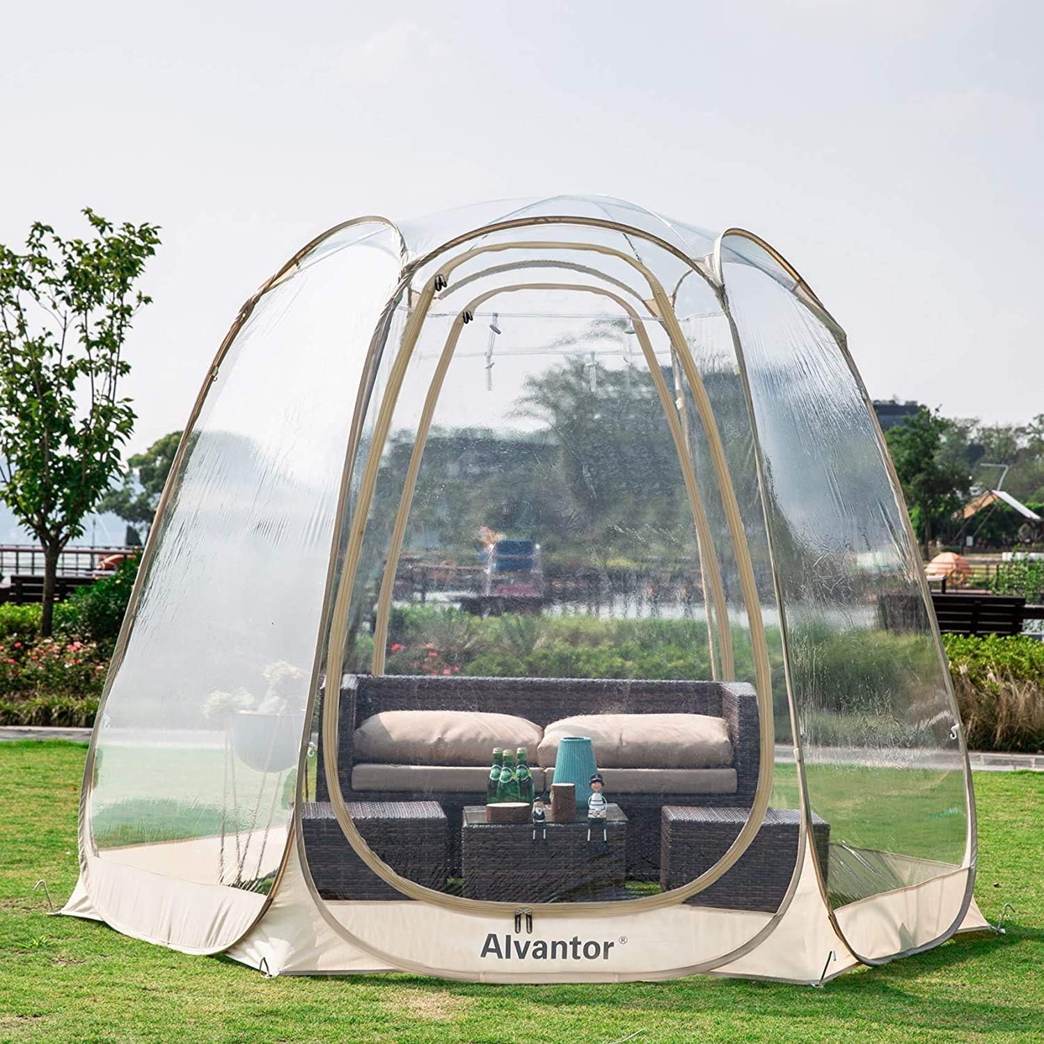 Pop-up bubble tent - Large extra-large rainproof shelter - Warm camping tent - Winter tent - Light gray