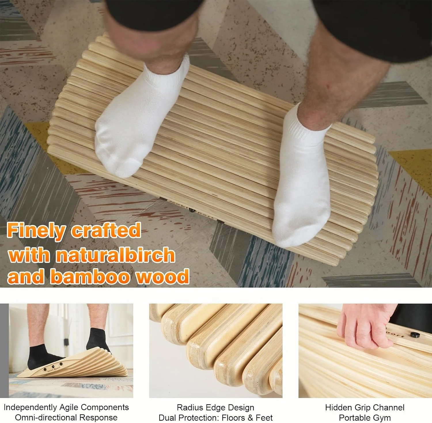 Standing Desk Balance Board Mat | Anti-Fatigue Handcrafted Wooden Wobble Board for Foot. Knee & Back Pain Relief | Simulate Surfing/Skiing/Skateboarding Movements