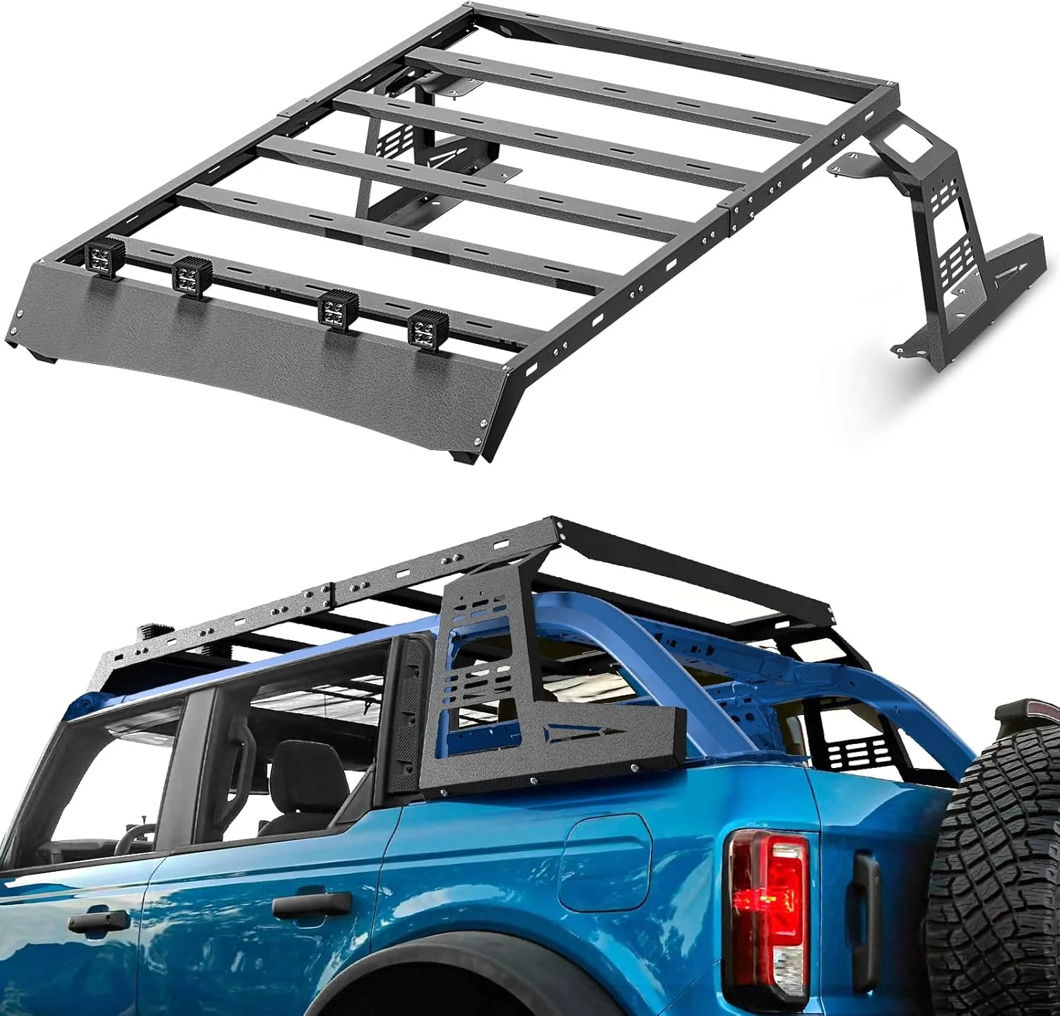 Full Size Roof Rack Cargo Basket Compatible with 2010-2024 Toyota 4Runner 5th Gen with 4 Lights. Overland Rooftop Luggage Storage Holder. Platform Style Cargo Carrier for Outdoors Gear