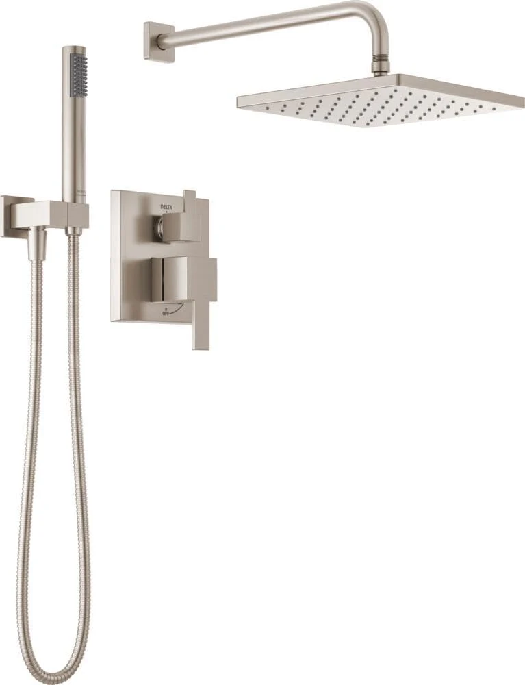Square shower head set. rain shower head and handle set made of brushed nickel material. valve cover kit. 10 inches. stainless steel