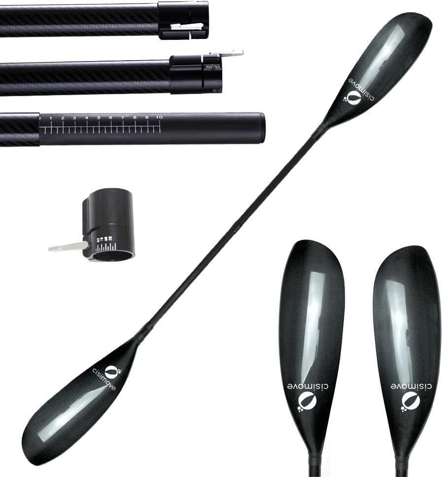 High-performance lightweight double-body carbon fiber kayak paddle. featuring wing-shaped blades. elliptical shafts and adjustable knobs (suitable for users with a height of 215 - 225 centimeters)