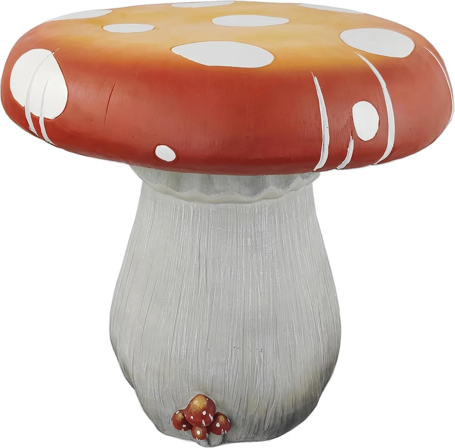Resin statue 20.8 feet tall. indoor and outdoor dining table. large-sized sculpture. garden lawn. pool decoration. exterior courtyard of buildings. round dining table. chair decoration. red mushrooms