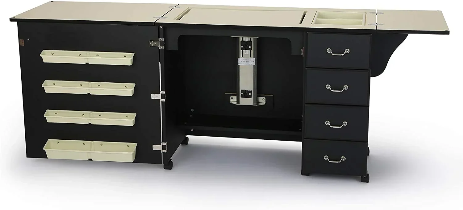 Sewing Cabinet for Sturdy Sewing. Cutting. Quilting. and Crafting with Storage and Airlift. Black Finish